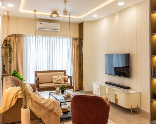 Elegant living room with a mix of neutral and warm tones