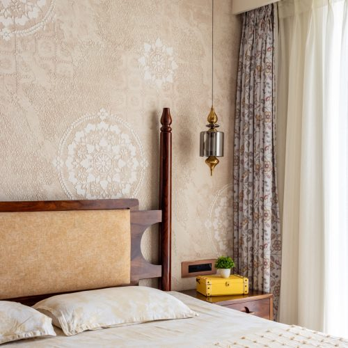 Cozy bedroom with a wooden four-poster bed